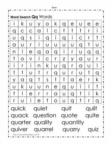Words Beginning with Q Wordsearch